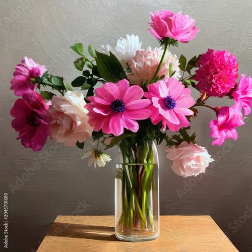 Roses in a Clear Jar Placed on a Wooden Surface With a Light Background