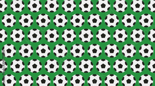 Seamless Pattern of Soccer Balls with Green Background.