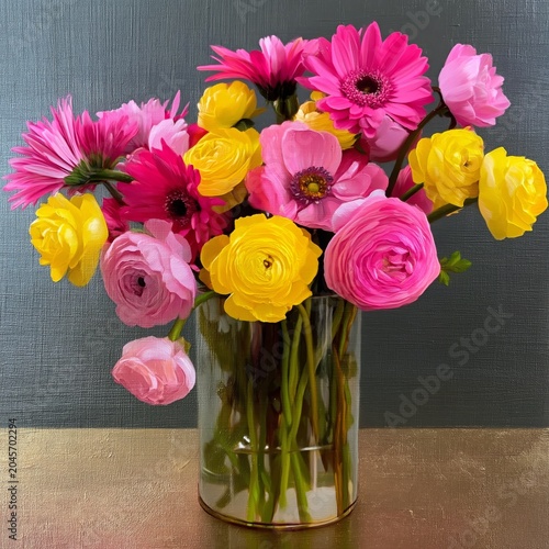 Colorful Flowers Arranged in a Glass Vase on a Dark Background During Daylight