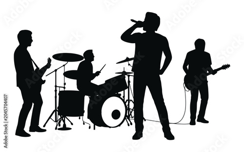 Canvastavla Rock Band silhouette vector set with Guitarist, Drummer and Singer Performance Poses, Ideal for concert, Festival and Entertainment Graphics