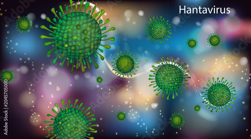 Hantavirus Viral Particles Floating in Abstract Microscopic Environment, Medical Science 3D Illustration of Infectious Disease Pathogen. Hantavirus Pathogen Close Up, Scientific Visualization of Viral