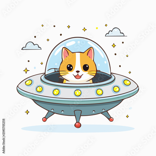 Cute Cat in a UFO Spaceship