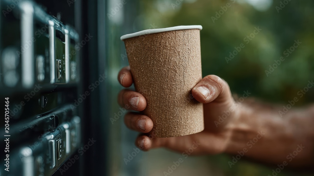 © svastix - A close-up of a hand gripping a simple paper cup, highlighting the everyday act of enjoying a warm beverage, which brings comfort and refreshment in daily life moments.