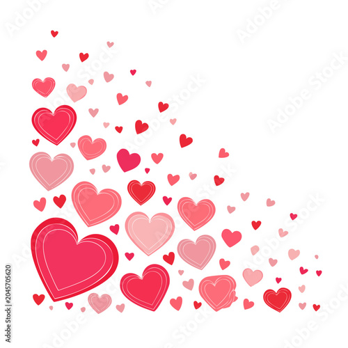 Pink and red hearts decoration on white background