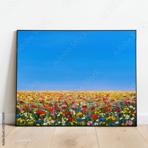 Colorful Field of Flowers Under a Clear Blue Sky on a Sunny Day in Springtime