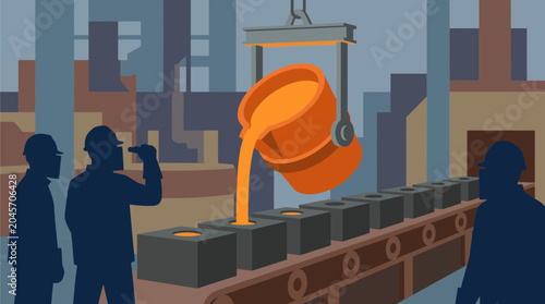 Foto Metal Casting Process Pouring Molten Iron into Molds