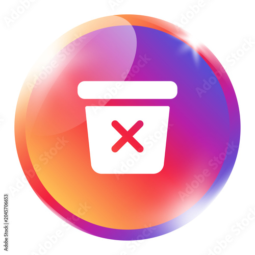 Konstfotografi Vivid gradient trash bin icon on colorful circle vibrant badge