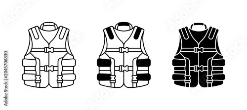 Quadro em tela Life Vest Icons, Safety Buoyancy Aid Vector Set, Water Sport Gear Illustrations