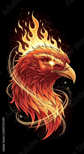 Mythical Phoenix Bird in Flames Portrait.