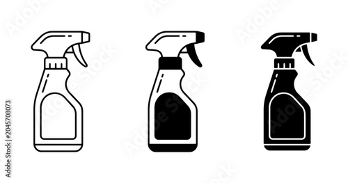 Spray Bottle Icons, Cleaning Supplies Vector Set, Household Chemical Containers