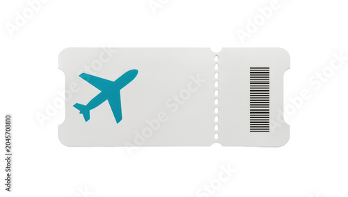 Fotografie Airplane ticket with blue plane icon and barcode