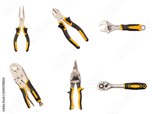 Obraz na plátně Assorted collection of professional hand tools featuring wrenches, pliers, and snips
