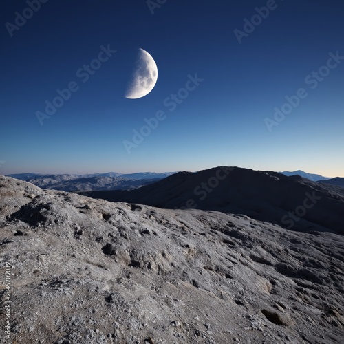View of the Moon From the Surface of a Celestial Body at Night With Stars in ...