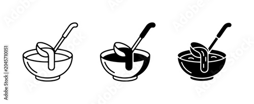 Quadro su tela Soup Bowl Icons, Ladle Serving Hot Food, Culinary Vector Graphics, Food Service