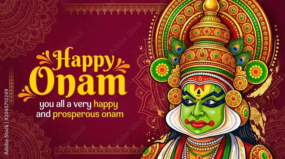 Fototapeta premium Happy Onam Kathakali illustration