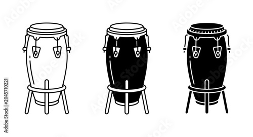 Photography Conga Drums Vector Icons, Latin Percussion Instruments, Musical Equipment Set, B