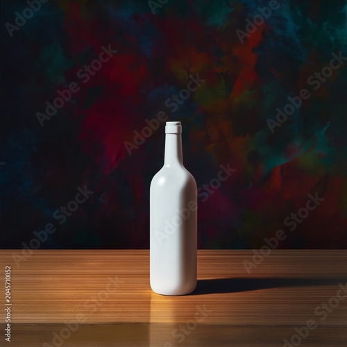 White Bottle on a Wooden Table With a Colorful Background at a Bright Space