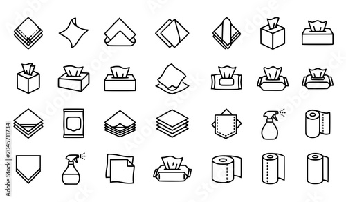 Canvastavla Paper tissue, napkin, and hygiene line art icons set