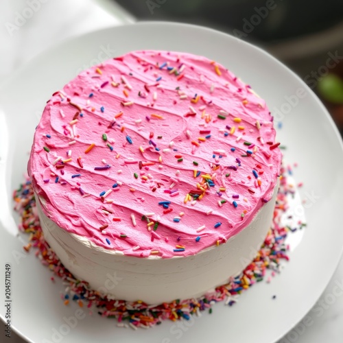 Colorful Cake With Sprinkles on a Plate in a Bright Setting