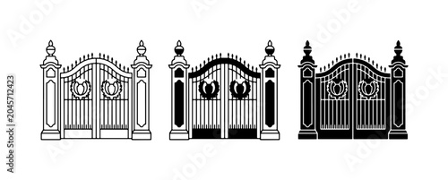 Schilderij op canvas Ornate Wrought Iron Gates, Decorative Entrance Designs, Classic Estate Entryways