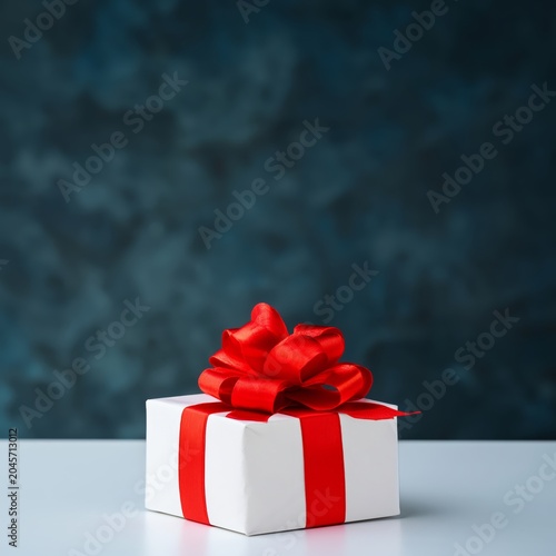 Gift Box With Red Ribbon Placed on White Surface During Holiday Season