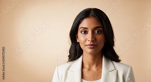 Professional Indian Woman in a Light Gray Blazer Smiling Confidently.