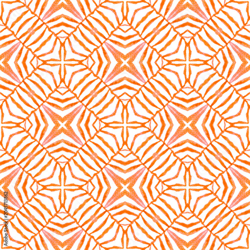 Textile ready exquisite print, swimwear fabric, wallpaper, wrapping. Orange breathtaking boho chic summer design. Arabesque hand drawn design. Oriental arabesque hand drawn border.