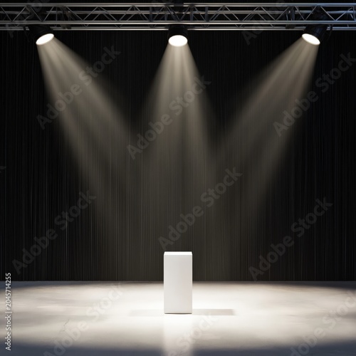 Light Shines on a White Pedestal in a Stage Setting During Evening Hours