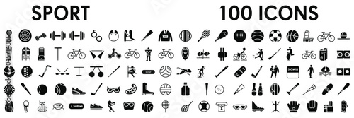 фотографія Sports Glyph icon collection with 100 Filled symbols Including Fitness, Martial Arts, Motorsports, Water Sports and Athletic Training Activities