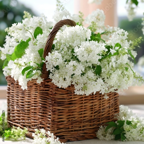 White Flowers in a Basket Placed on a Table Near a Window During Daytime With...