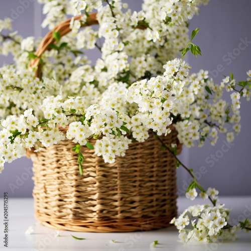 White Flowers in a Basket Placed on a Table Near a Window During Daytime With...