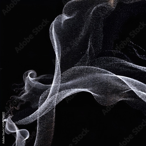 Abstract White Particle Spiral Wave on Black Background, Elegant Fractal Dust Design.