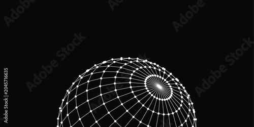Foto Abstract Wireframe Globe Network With Radiating Nodes on Black Background for Te