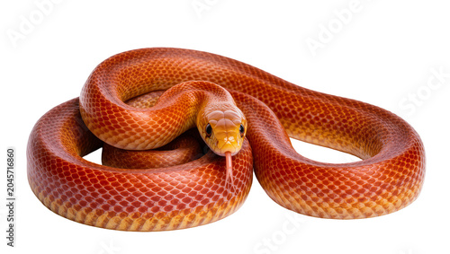 Fotografi Orange corn snake coiled with tongue flicking