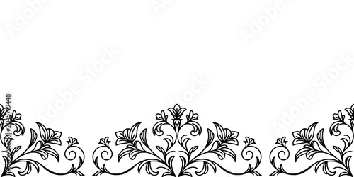 Ornamental Floral Design with Intricate Swirls and Leaves in a Symmetrical Pattern Featuring Black, White, Vintage with Decorative and Elegant