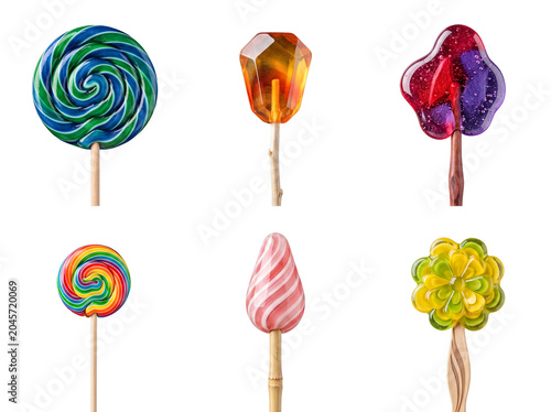 Foto Colorful variety of lollipops in unique shapes and vibrant designs for sweet visuals