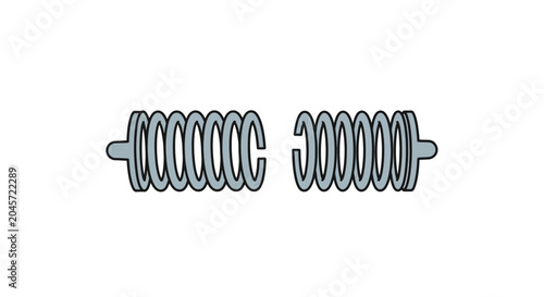Two coiled metal springs, one broken, isolated on white background