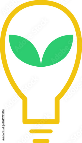 Eco friendly light bulb, green leaf icon, sustainable energy symbol, eco concept, vector illustration