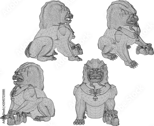sketch vector illustration design sculpture animal mythology lion ethnic traditional classical chinese