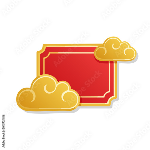 Red and gold decorative frame with clouds