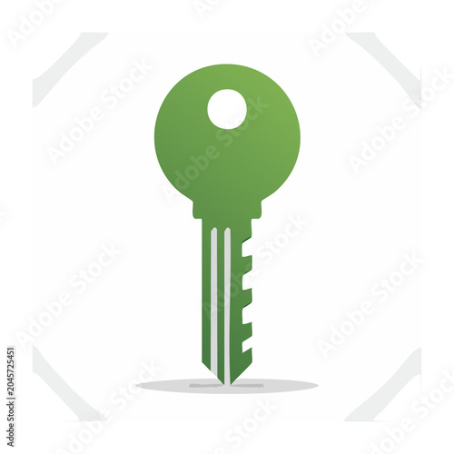 Green key icon with shadow on white background
