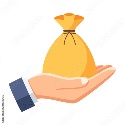 Hand holding a full yellow money bag