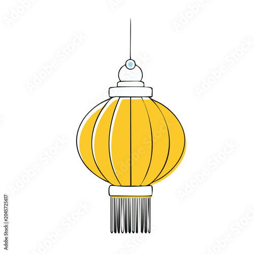 Yellow lantern with tassel, flat design illustration