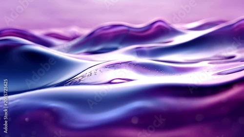 Abstract purple liquid ocean waves with a shiny, glossy, smooth, and reflective surface, creating a bright digital art piece. Suitable for digital backgrounds or artistic projects.