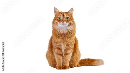 фотографія Orange tabby cat with green eyes sitting