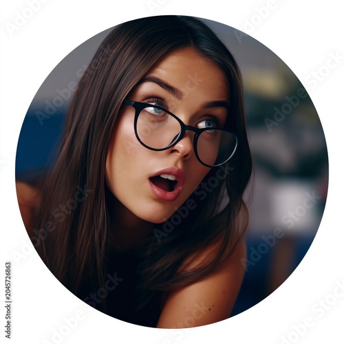 Woman With Glasses Looks Surprised While Sitting Indoors in a Well-Lit Settin...