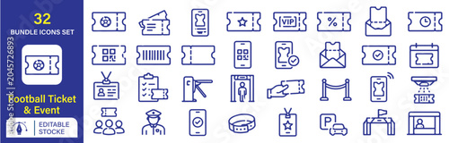 Foto Football Ticket and Event Vector Icons Collection, Match Entry Pass Symbols, Sta