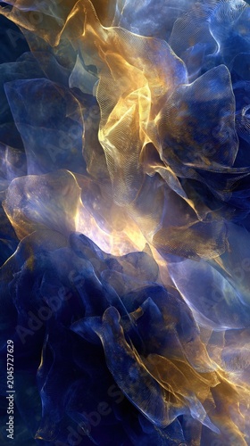 Dynamic Abstract Artwork with Blue and Gold Hues