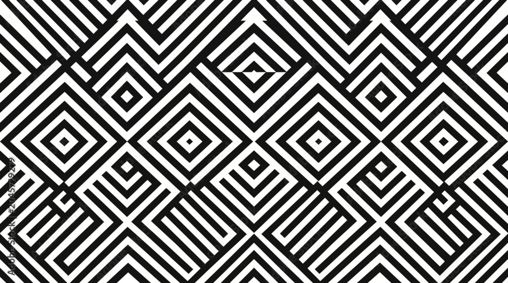 Naklejka premium High-contrast geometric optical illusion pattern with interlocking concentric squares in black and white