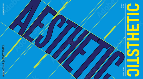 Bold Aesthetics typography on a blue diagonal banner with yellow streaks for a modern graphic design poster.